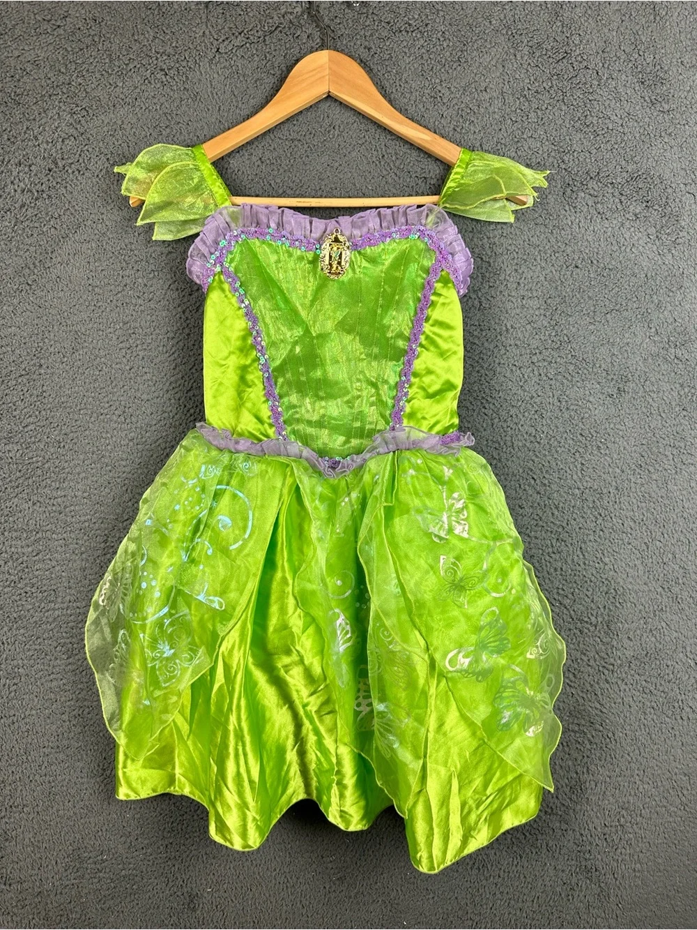 Disney Tinker Bell Costume Dress Girls Size 13 Green Purple Sequin Butterfly